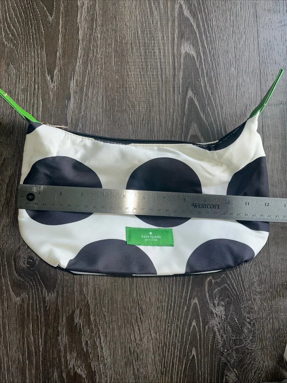 Kate Spade Black & White Polka Dot Makeup Bag with Green Trim NWOT